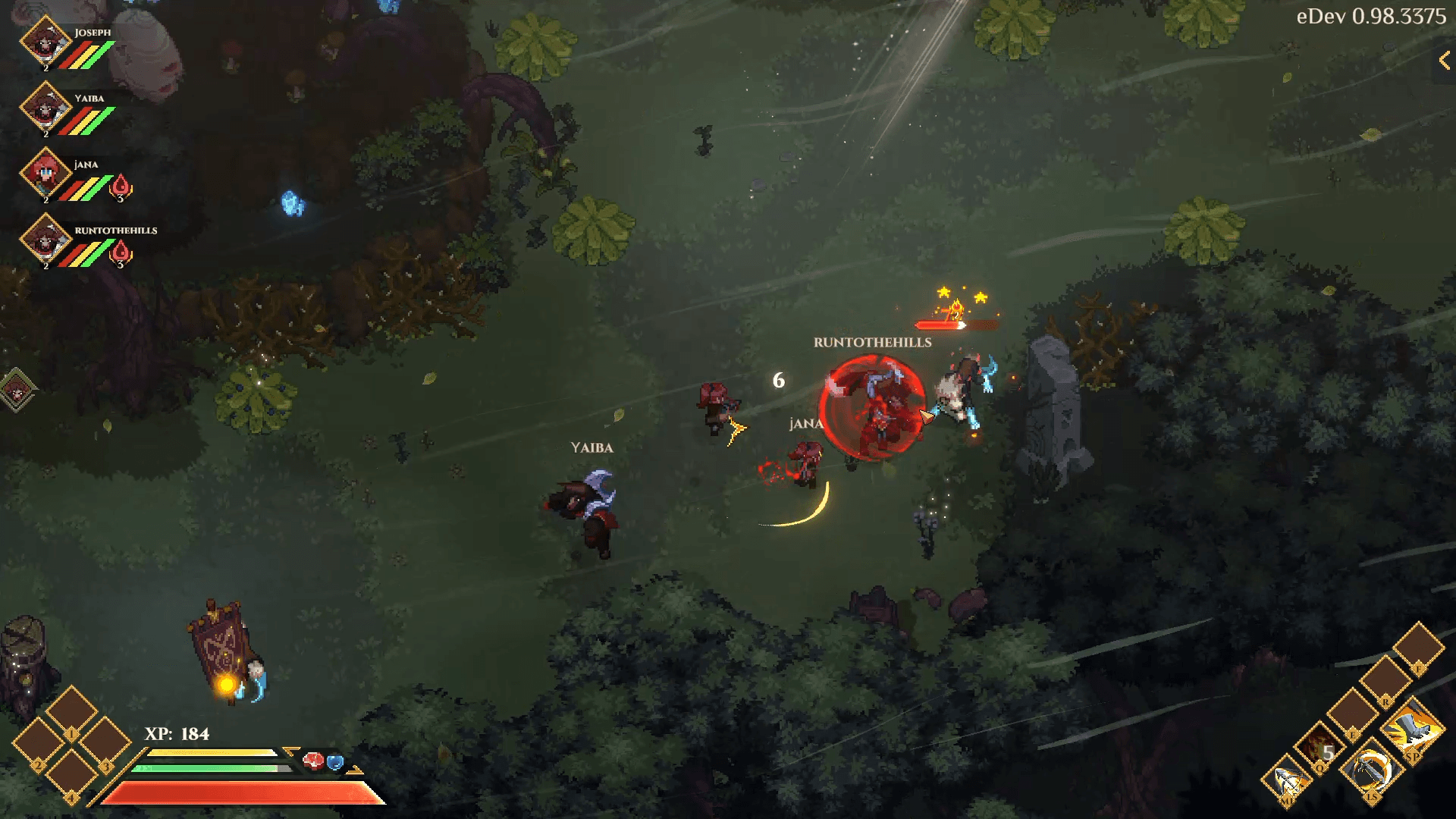 Four adventurers fighting together in a forest